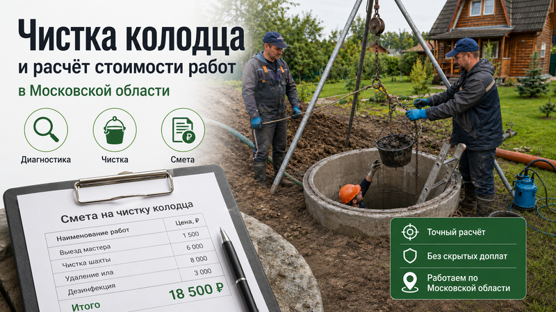 Чистка колодца и расчёт стоимости работ в Московской области